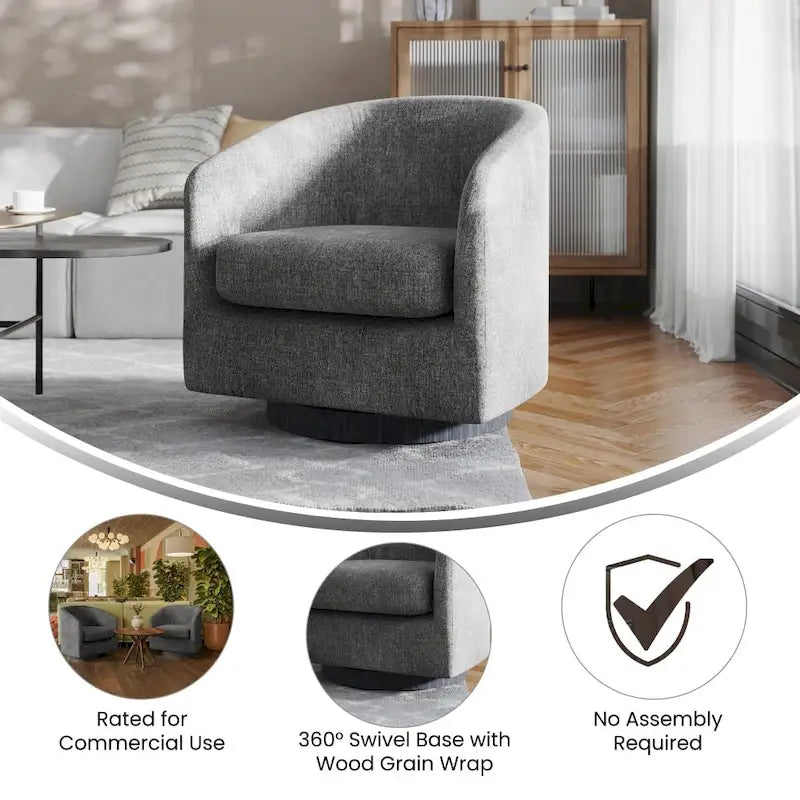 Barrel Accent Chair with 360 Swivel Vinyl Wrapped Base