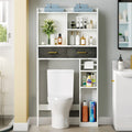 White Marble Look Over Toilet Storage Organizer with Drawers and Shelves