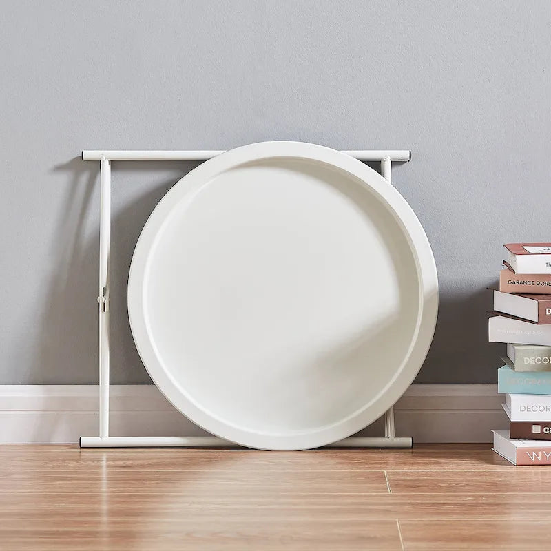 Beige Round Metal Side Table with Removable Tray and Spindle Legs