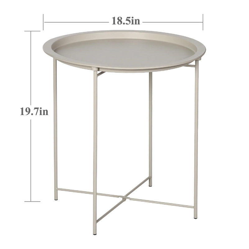 Beige Round Metal Side Table with Removable Tray and Spindle Legs