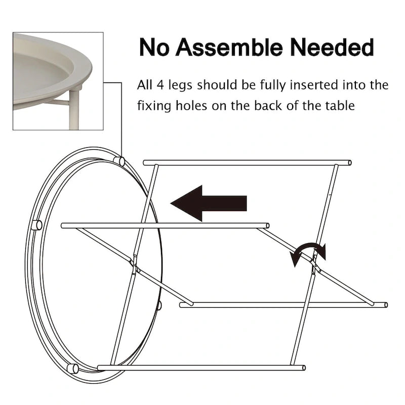 Beige Round Metal Side Table with Removable Tray and Spindle Legs