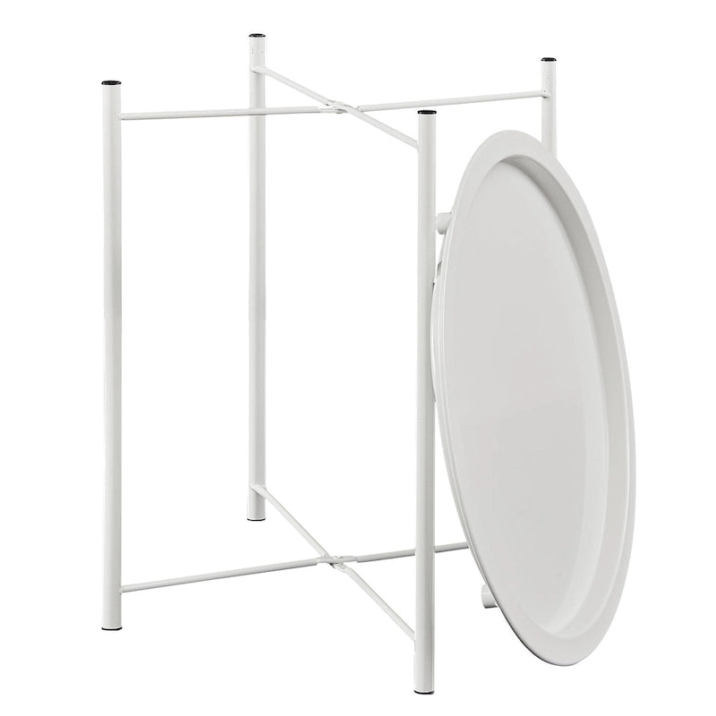 Beige Round Metal Side Table with Removable Tray and Spindle Legs