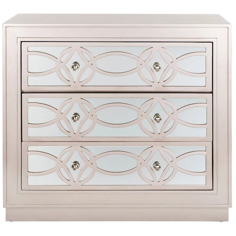Mirrored Three Drawer Storage Chest with Decorative Patterned Front