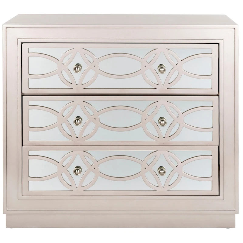 Mirrored Three Drawer Storage Chest with Decorative Patterned Front