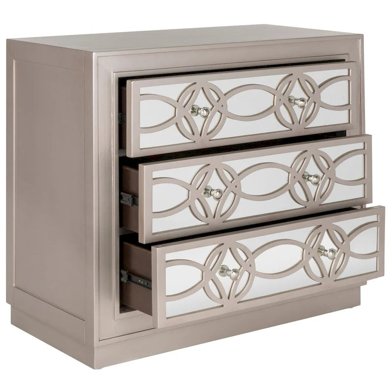 Mirrored Three Drawer Storage Chest with Decorative Patterned Front