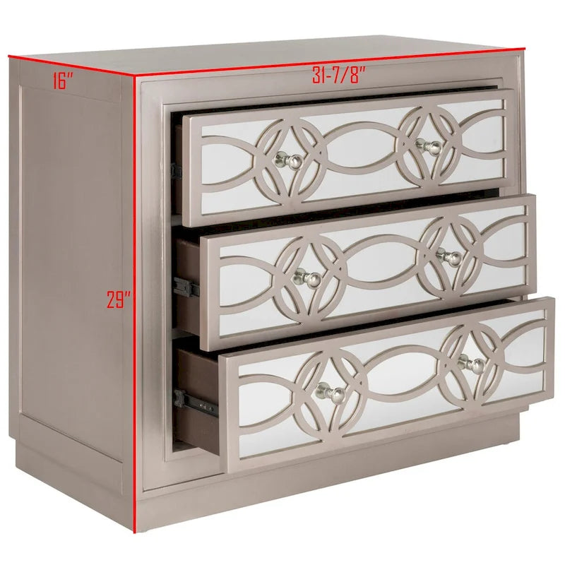 Mirrored Three Drawer Storage Chest with Decorative Patterned Front