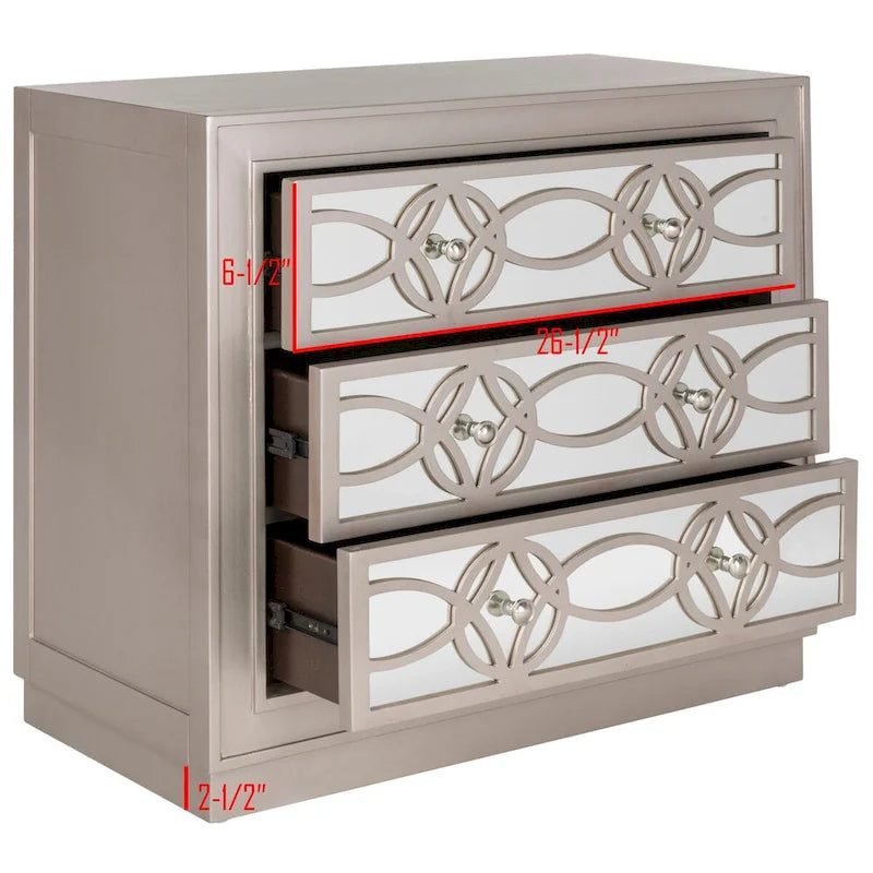 Mirrored Three Drawer Storage Chest with Decorative Patterned Front