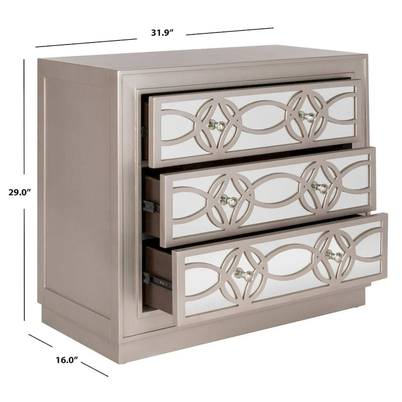 Mirrored Three Drawer Storage Chest with Decorative Patterned Front