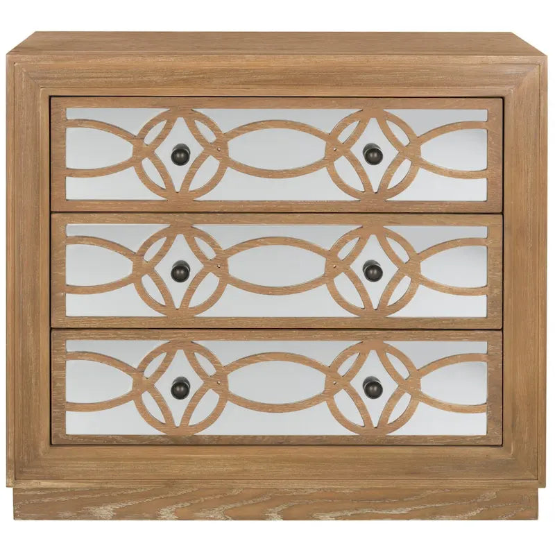Mirrored Three Drawer Storage Chest with Decorative Patterned Front
