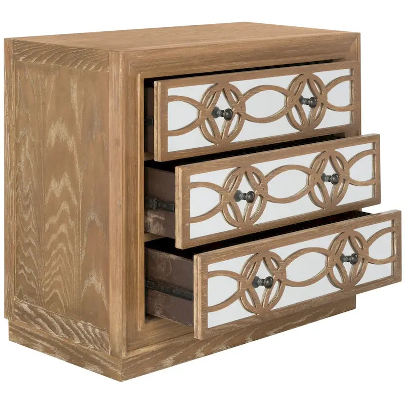 Mirrored Three Drawer Storage Chest with Decorative Patterned Front