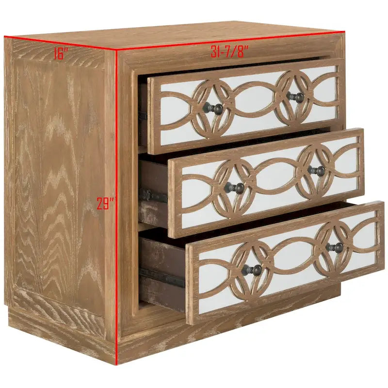 Mirrored Three Drawer Storage Chest with Decorative Patterned Front