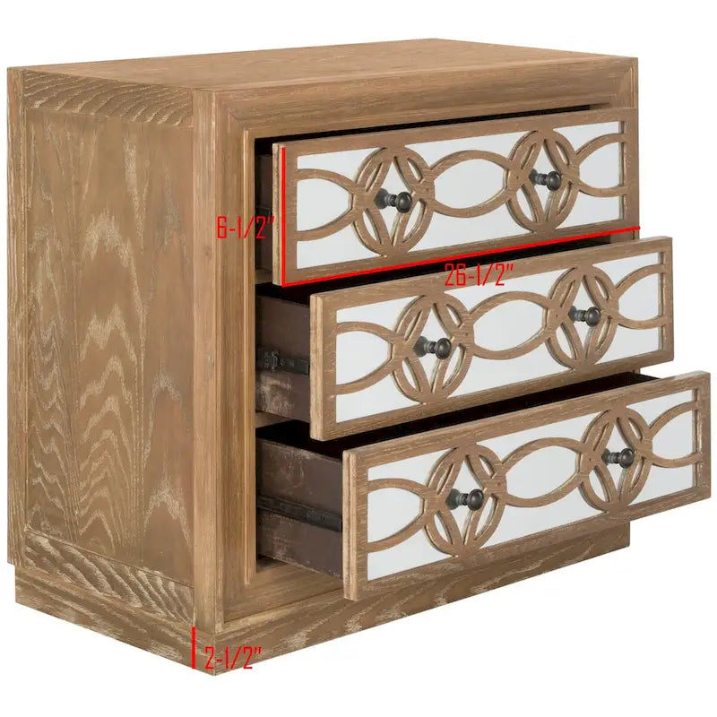 Mirrored Three Drawer Storage Chest with Decorative Patterned Front