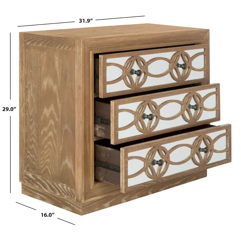 Mirrored Three Drawer Storage Chest with Decorative Patterned Front