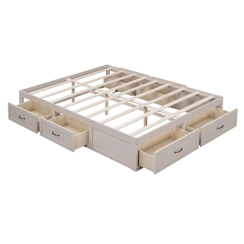 Queen Size Platform Bed with 6 Storage Drawers
