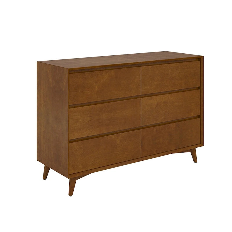 Mid Century Six Drawer Nursery Dresser with Solid Wood Legs