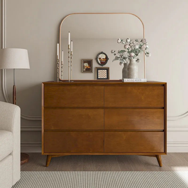Mid Century Six Drawer Nursery Dresser with Solid Wood Legs