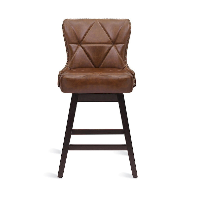 Modern Upholstered Swivel Bar Stool with Curved Back and Wood Frame