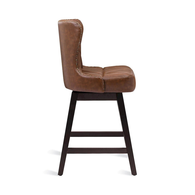 Modern Upholstered Swivel Bar Stool with Curved Back and Wood Frame