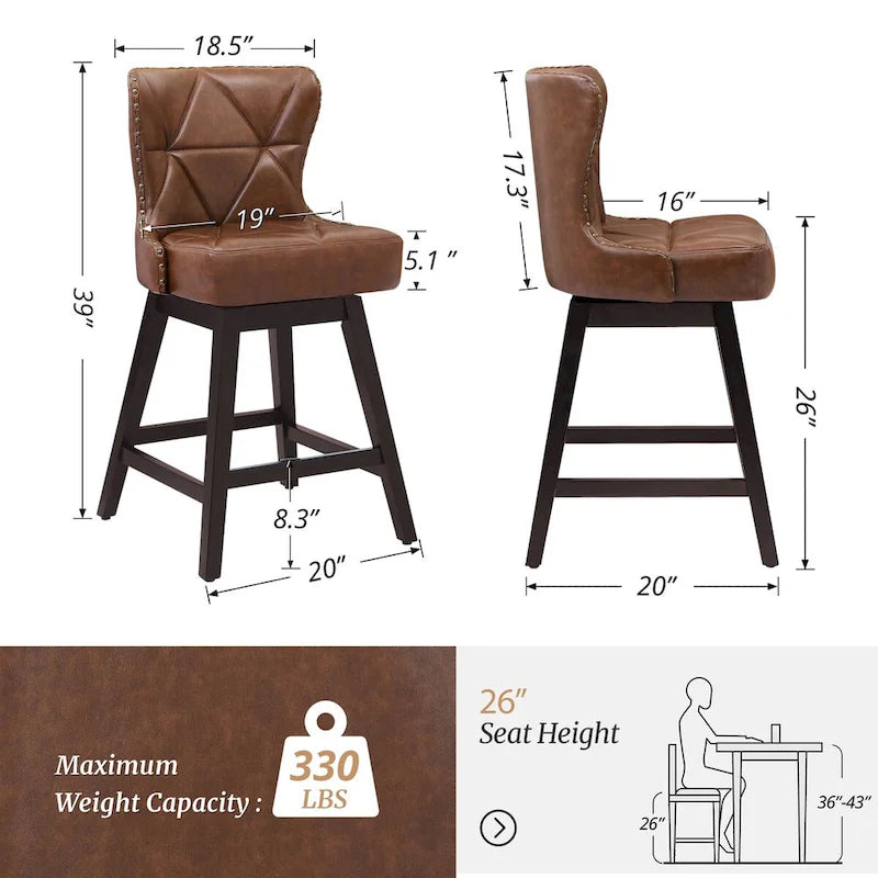 Modern Upholstered Swivel Bar Stool with Curved Back and Wood Frame