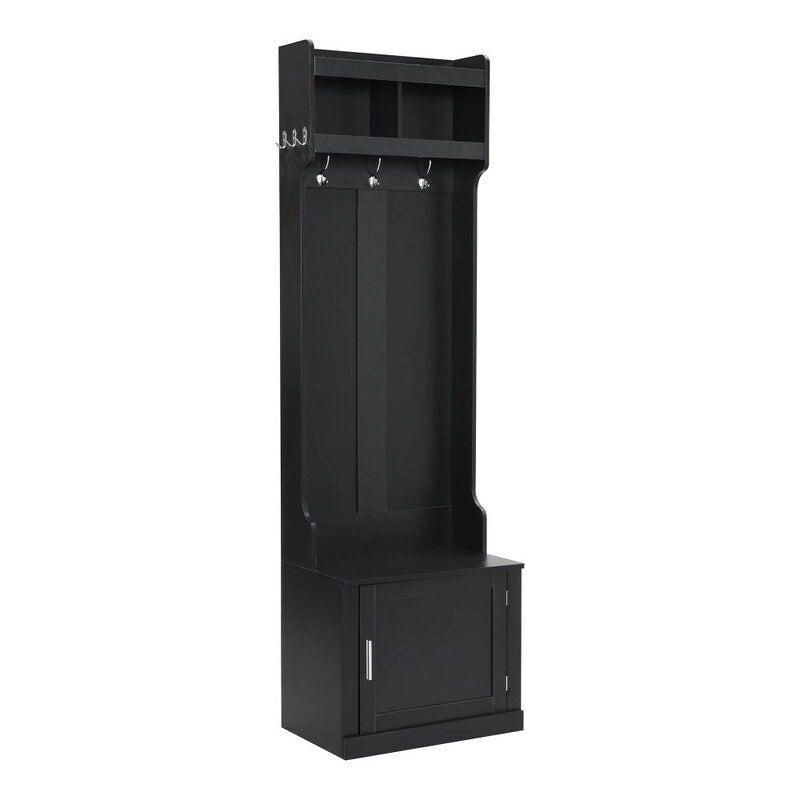 Minimalist Slim Hall Tree with Cabinet & 6 Hanging Hooks