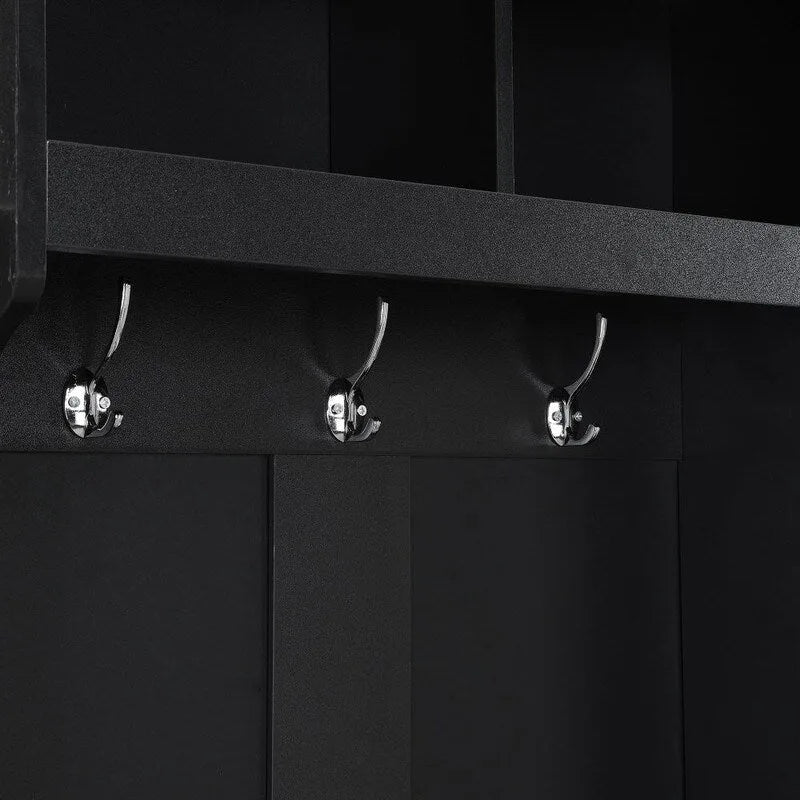 Minimalist Slim Hall Tree with Cabinet & 6 Hanging Hooks