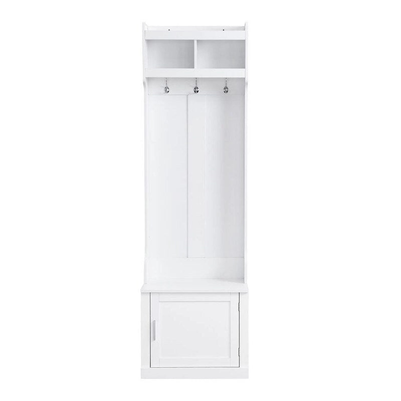 Minimalist Slim Hall Tree with Cabinet & 6 Hanging Hooks