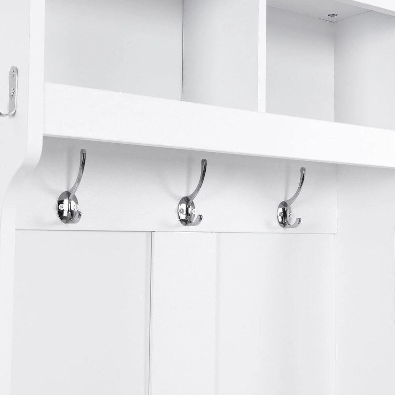Minimalist Slim Hall Tree with Cabinet & 6 Hanging Hooks