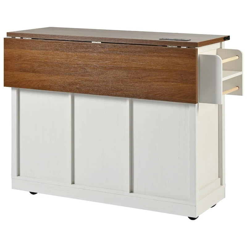 Farmhouse Kitchen Island Cart with Wheels, Power Outlet