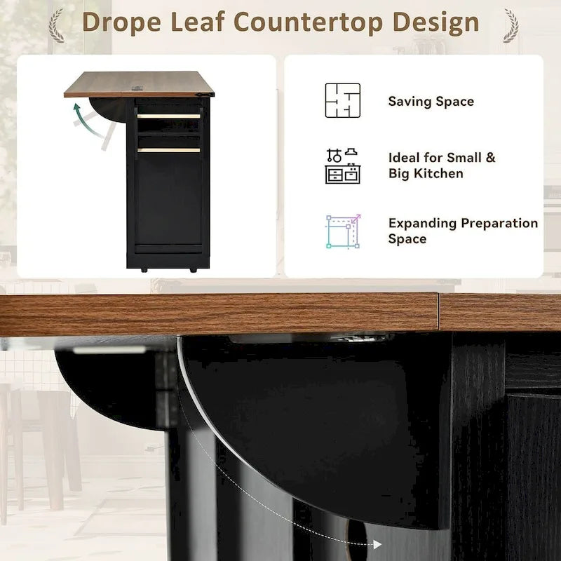 Farmhouse Kitchen Island Cart with Wheels, Power Outlet