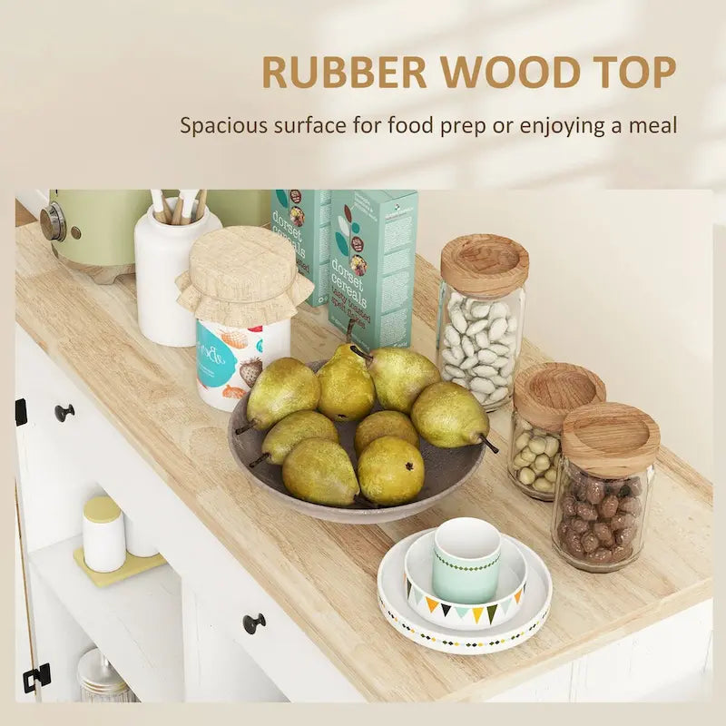 Farmhouse Rolling Kitchen Island Cart with Rubberwood Top and Storage