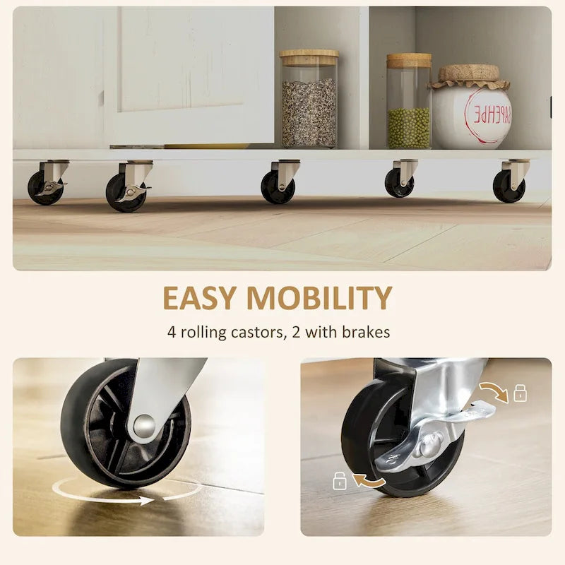 Farmhouse Rolling Kitchen Island Cart with Rubberwood Top and Storage