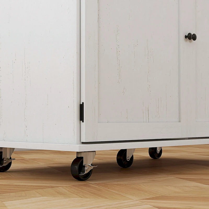 Farmhouse Rolling Kitchen Island Cart with Rubberwood Top and Storage