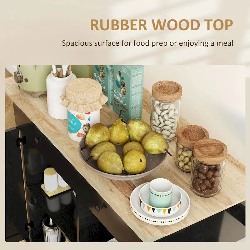 Farmhouse Rolling Kitchen Island Cart with Rubberwood Top and Storage
