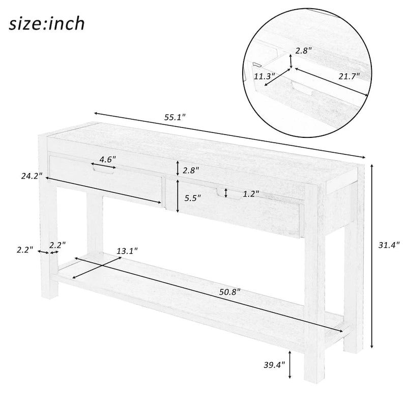 Console Table with 2 Drawers and 1 Shelf