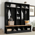 Brown Entryway Hall Tree with Storage Bench and Coat Hooks