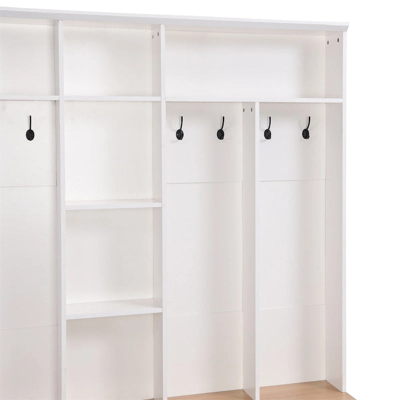 Brown Entryway Hall Tree with Storage Bench and Coat Hooks