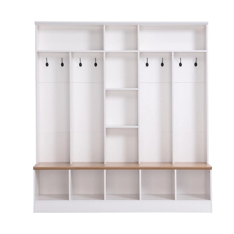 Brown Entryway Hall Tree with Storage Bench and Coat Hooks