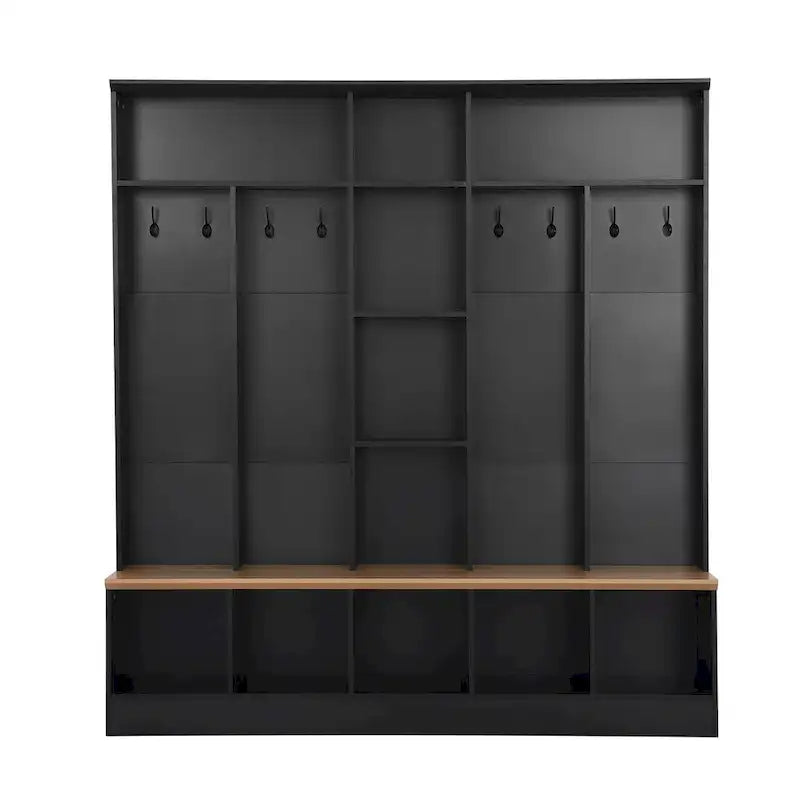 Brown Entryway Hall Tree with Storage Bench and Coat Hooks
