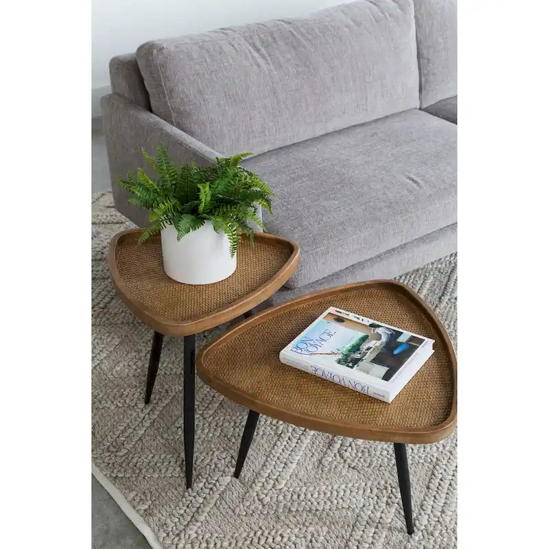 Natural Rattan Top Side Table with Rounded Edges and Fir Frame