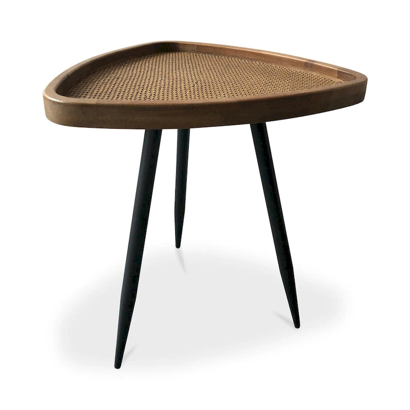 Natural Rattan Top Side Table with Rounded Edges and Fir Frame
