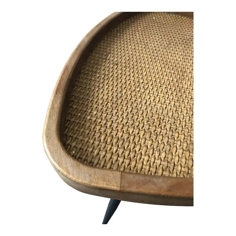 Natural Rattan Top Side Table with Rounded Edges and Fir Frame