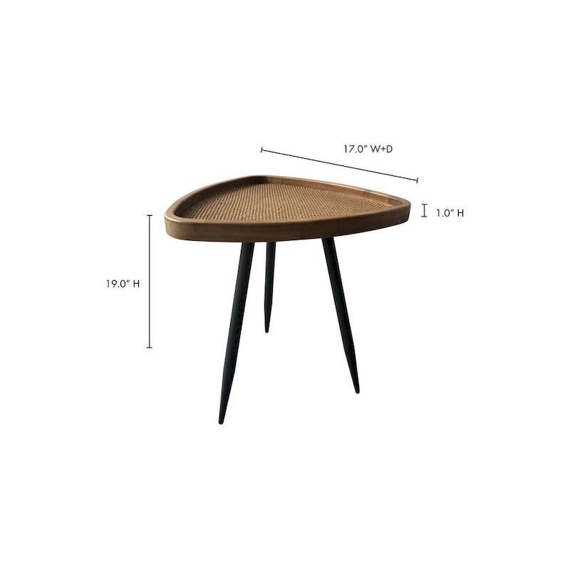 Natural Rattan Top Side Table with Rounded Edges and Fir Frame
